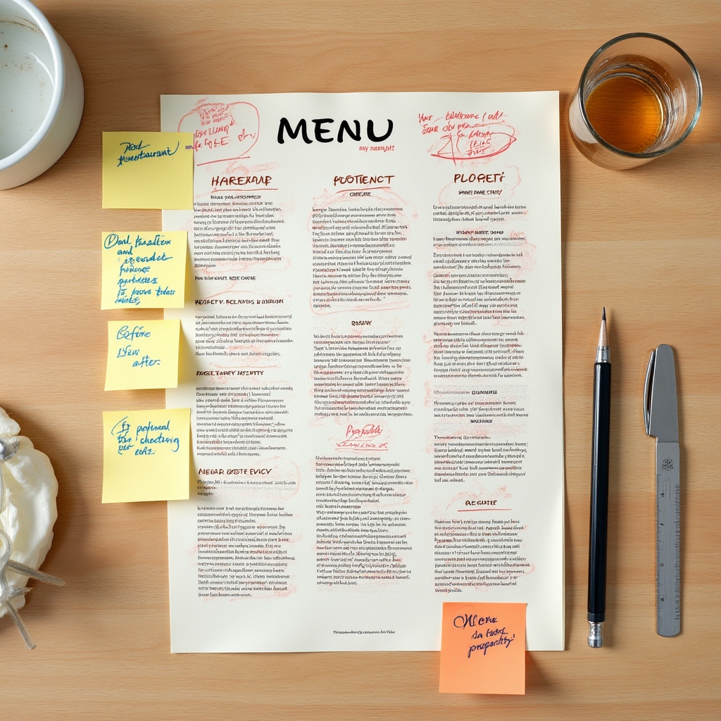 Note manoscritte su bozza di menù ristorante